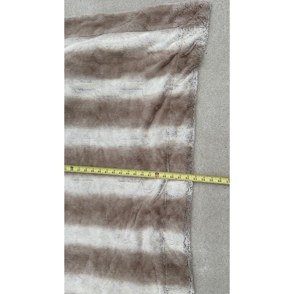Pier 1 Faux Fur Throw Blanket Striped Taupe Cream Plush Soft 56x48 - Picture 3 of 5